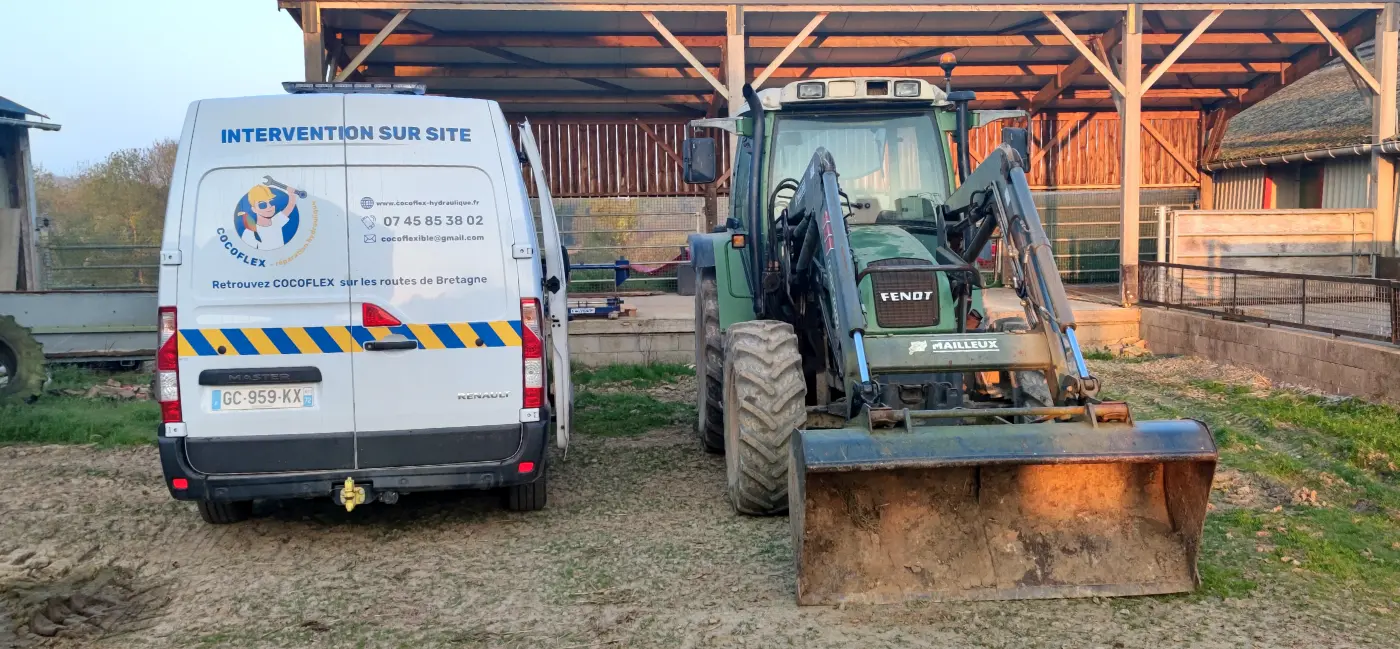 Cocoflex intervient directement sur site pour le dépannage et réparation de vérins ou de flexibles hydrauliques sur engins agricoles ou engins de TP dans le secteur de Plélan-le-Grand jusqu'à Rennes
